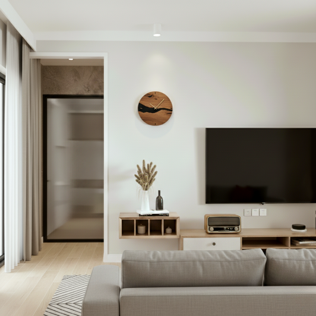 Veloura Walnut Brass Wall Clock – Minimalist Wooden Design for Elegant Interiors