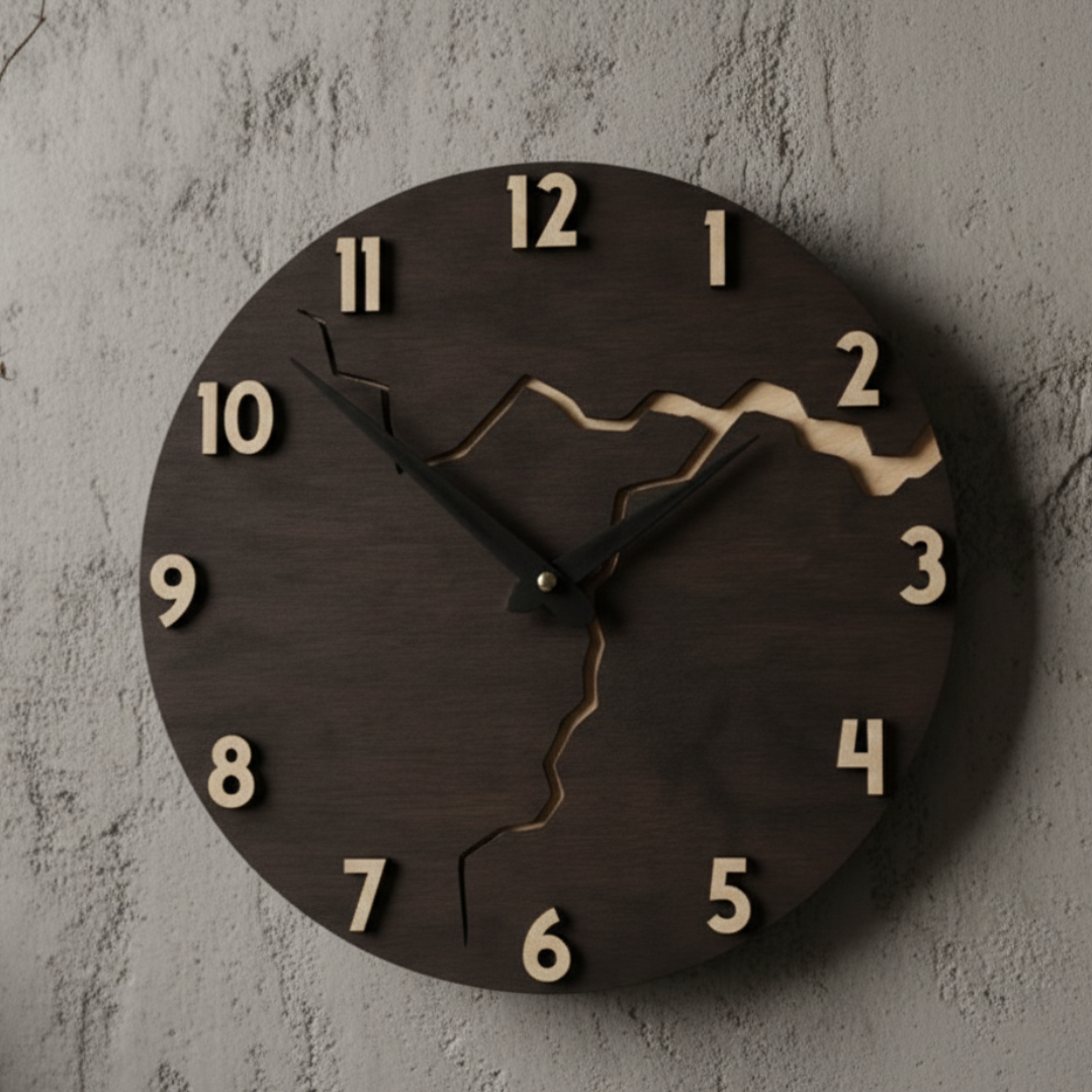 Veloura Walnut Brass Wall Clock – Minimalist Wooden Design for Elegant Interiors