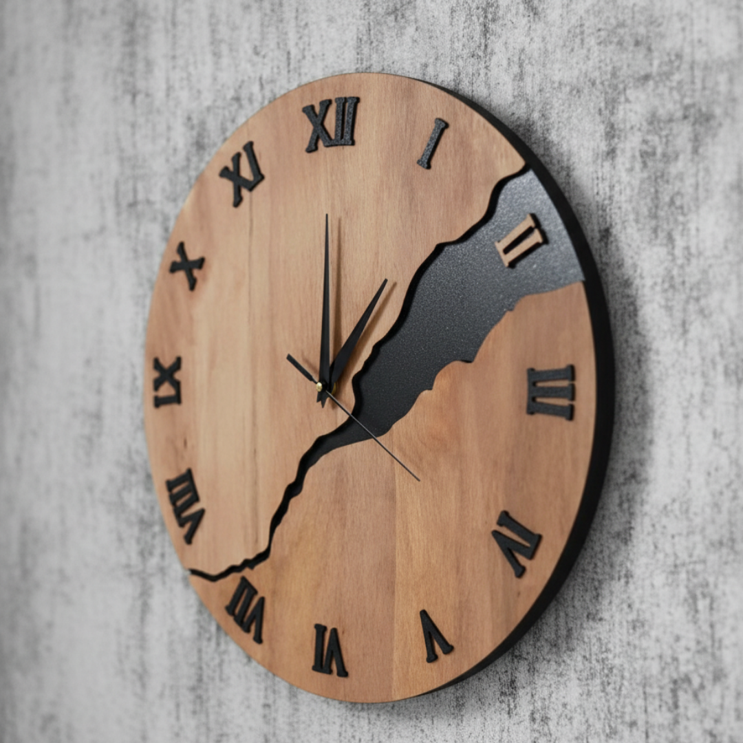 Veloura Walnut Brass Wall Clock – Minimalist Wooden Design for Elegant Interiors