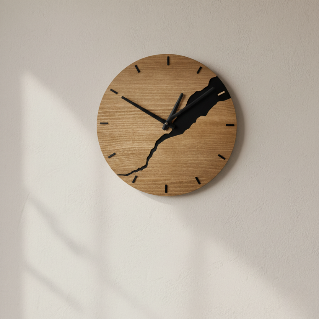 Veloura Walnut Brass Wall Clock – Minimalist Wooden Design for Elegant Interiors