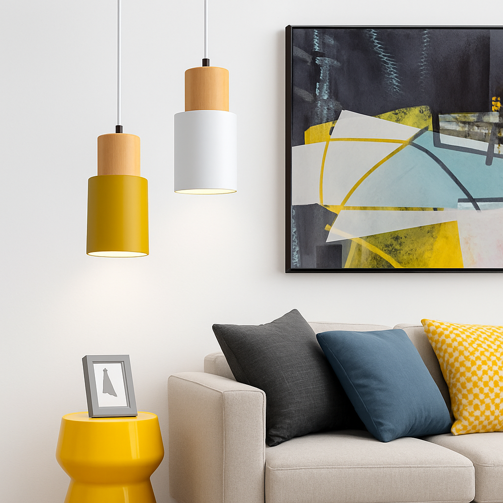 Arvelle Cylindrical Pendant Light – Modern Wood and Metal Design for Stylish Interiors