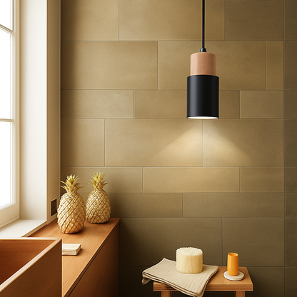 Arvelle Cylindrical Pendant Light – Modern Wood and Metal Design for Stylish Interiors