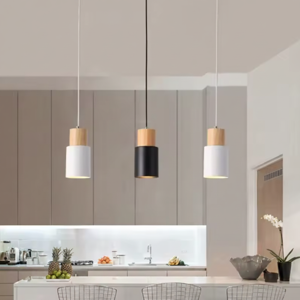 Arvelle Cylindrical Pendant Light – Modern Wood and Metal Design for Stylish Interiors