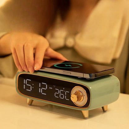 Cavendish Alarm Clock with Wireless Charging Bluetooth Speaker and LED Light