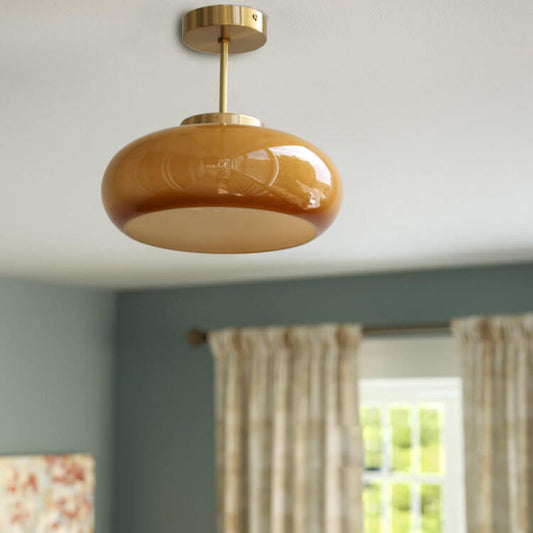 Sorin Vintage Yellow Glass Ceiling Light – Elegant Semi-Flush Mount Fixture for Cozy Indoor Ambiance