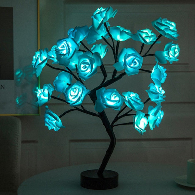 Rose Tree LED Table Lamp with Cordless Floral Design