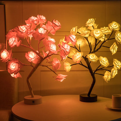 Rose Tree LED Table Lamp with Cordless Floral Design