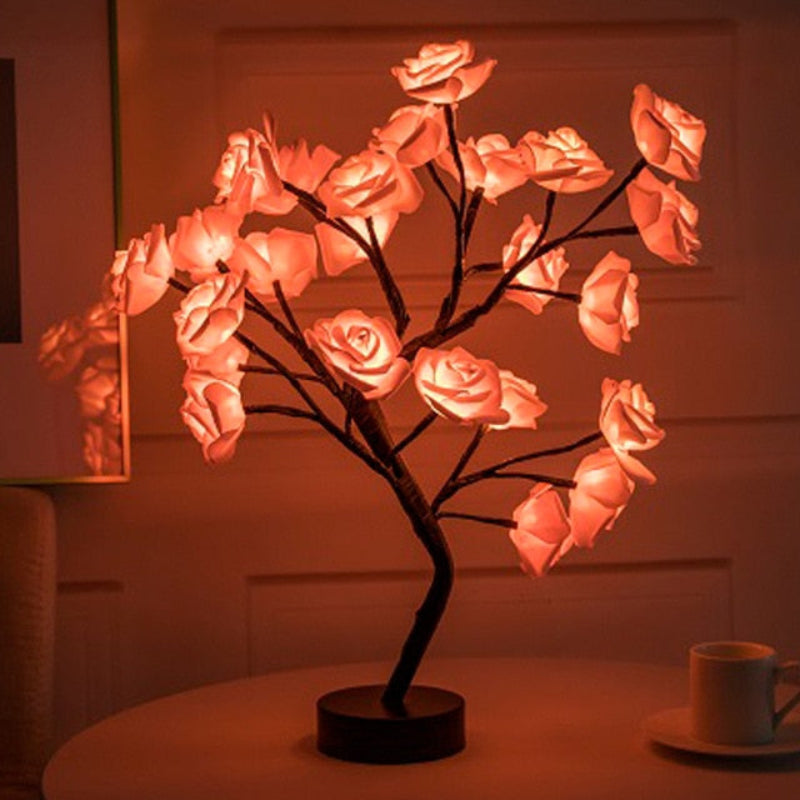 Rose Tree LED Table Lamp with Cordless Floral Design