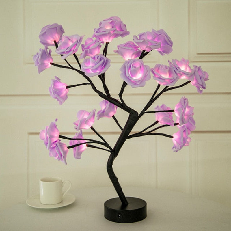 Rose Tree LED Table Lamp with Cordless Floral Design