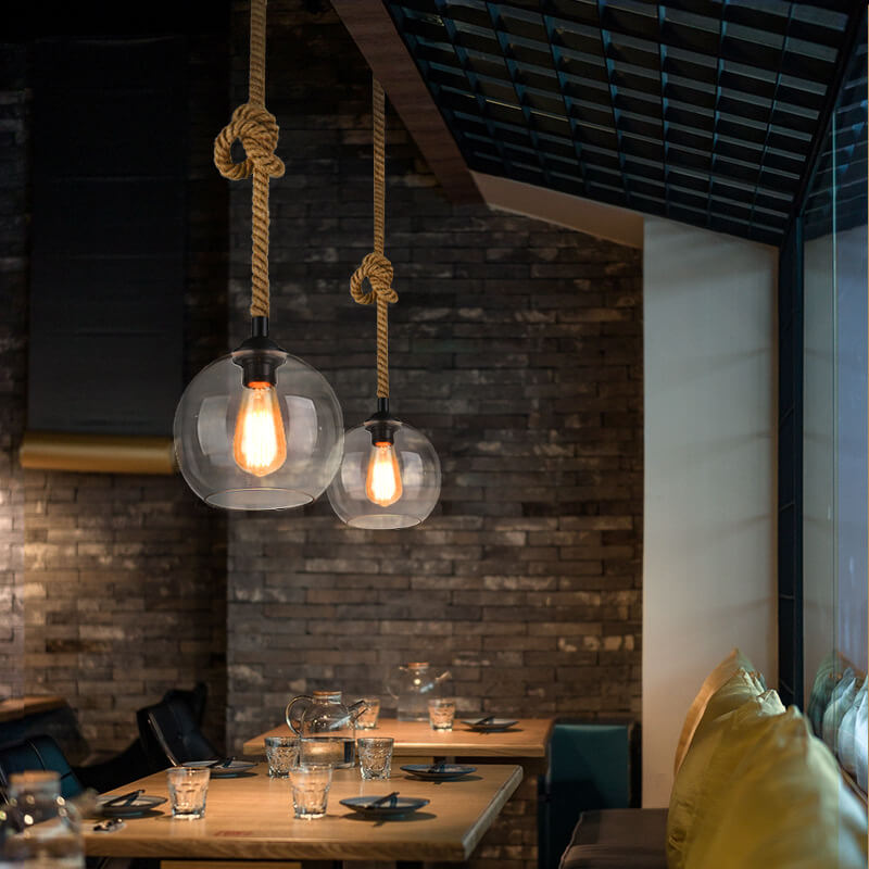 Sovian Modern Glass Pendant Light – Vintage Rope Design for Stylish Kitchen Lighting