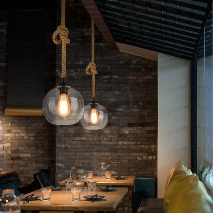 Sovian Modern Glass Pendant Light – Vintage Rope Design for Stylish Kitchen Lighting
