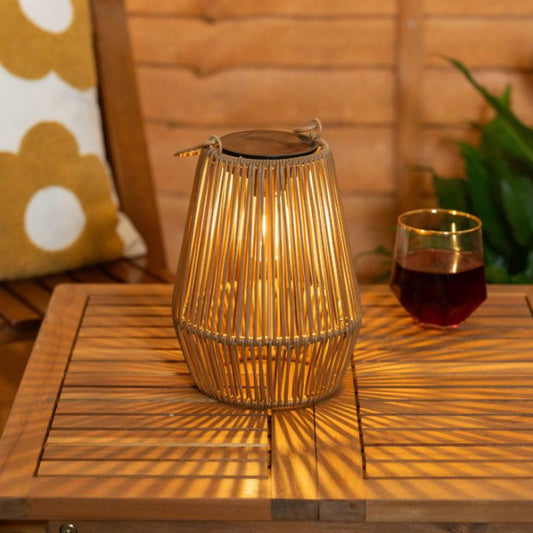 Marlo Solar Lantern with Rattan Design for Outdoor Patio Lighting