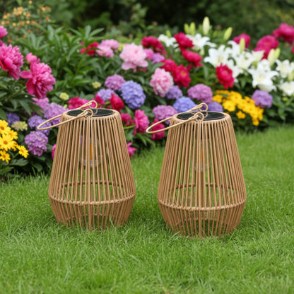 Marlo Solar Lantern with Rattan Design for Outdoor Patio Lighting