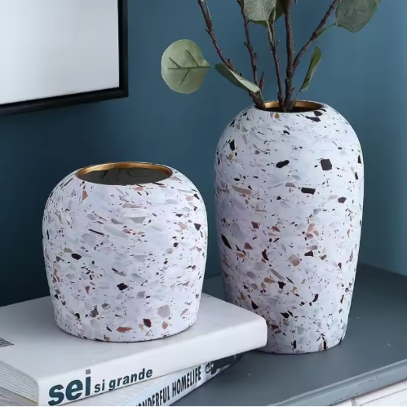 Terrazzo Style Ceramic Vase - Modern Flower Vase Decor