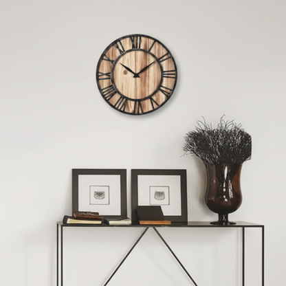 Large Wood and Metal Wall Clock - Modern Industrial Design