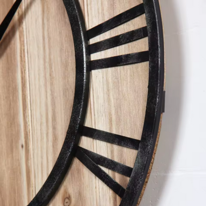 Large Wood and Metal Wall Clock - Modern Industrial Design