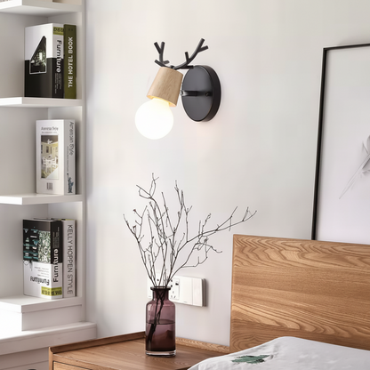Antler Deer Wall Sconce – Unique Wooden Design for Cozy Ambiance