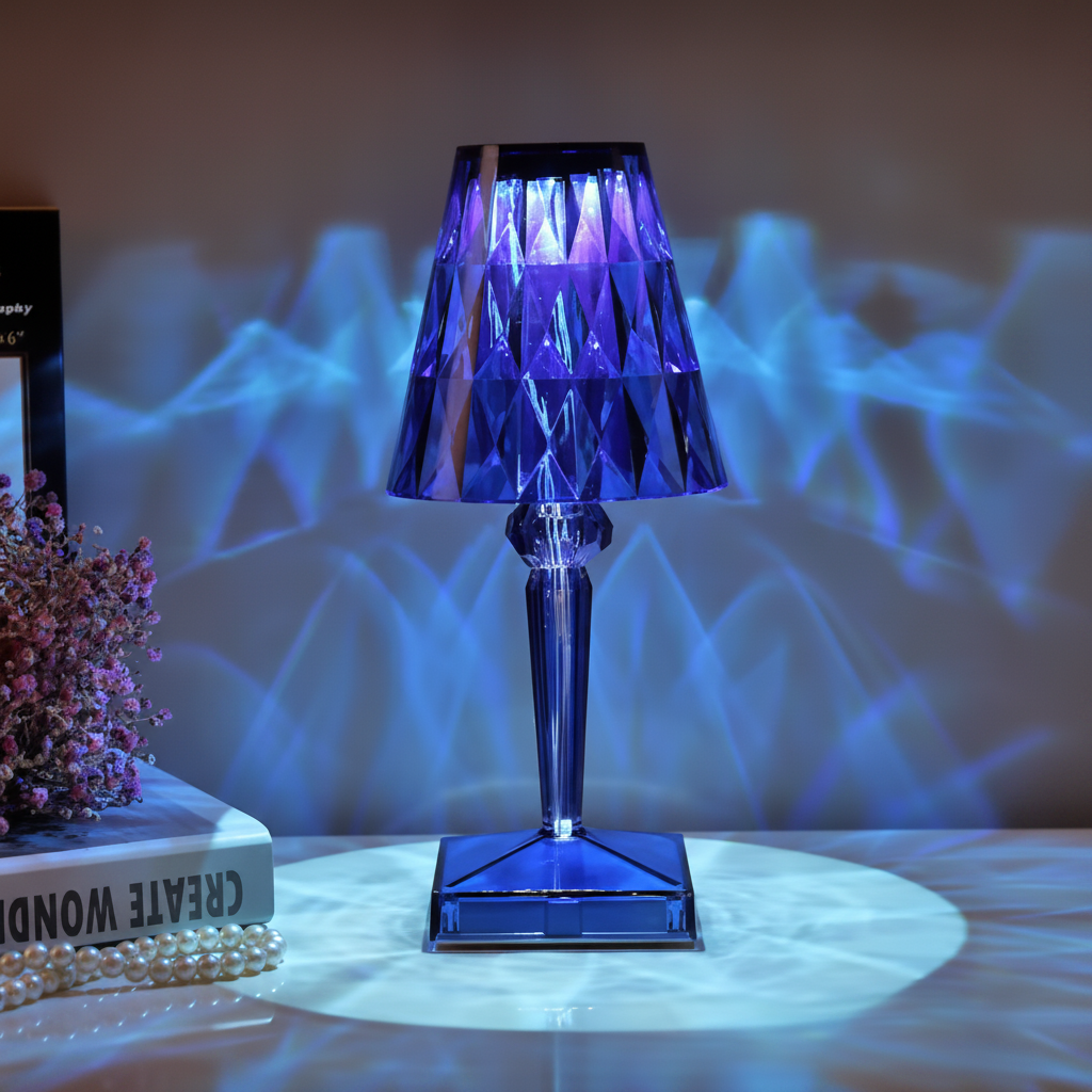 Diamond Modern Acrylic Table Lamp – Rechargeable Cordless Design for Elegant Spaces