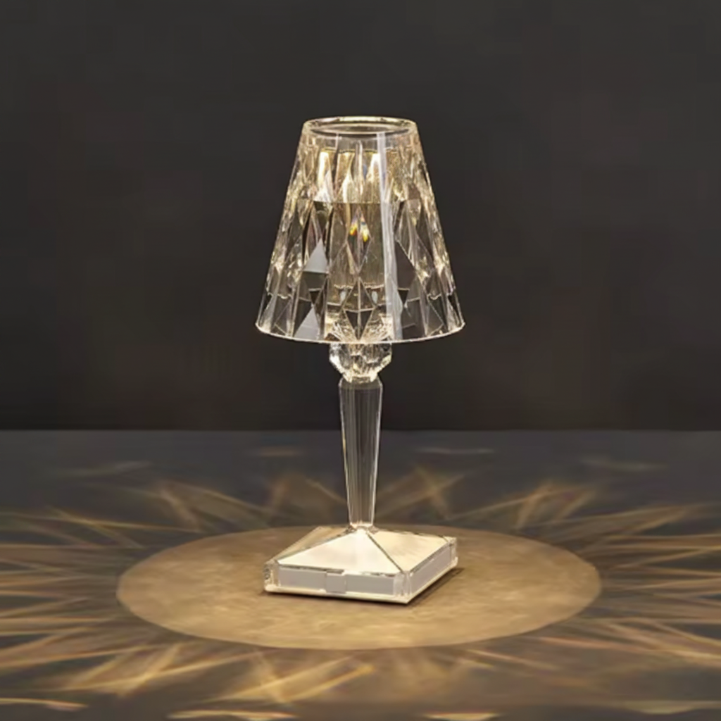 Diamond Modern Acrylic Table Lamp – Rechargeable Cordless Design for Elegant Spaces