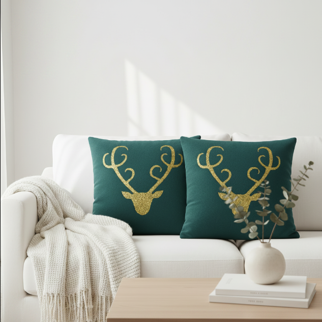 Stag  Light Gold Cushion Cover (Set of 2) – Retro Geometric Design for Chic Interiors