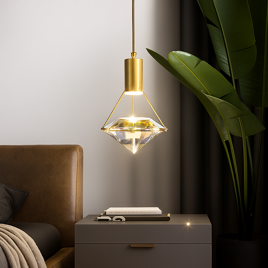 Viretta Modern Crystal LED Pendant Lamp – Elegant Golden Lighting for Interiors