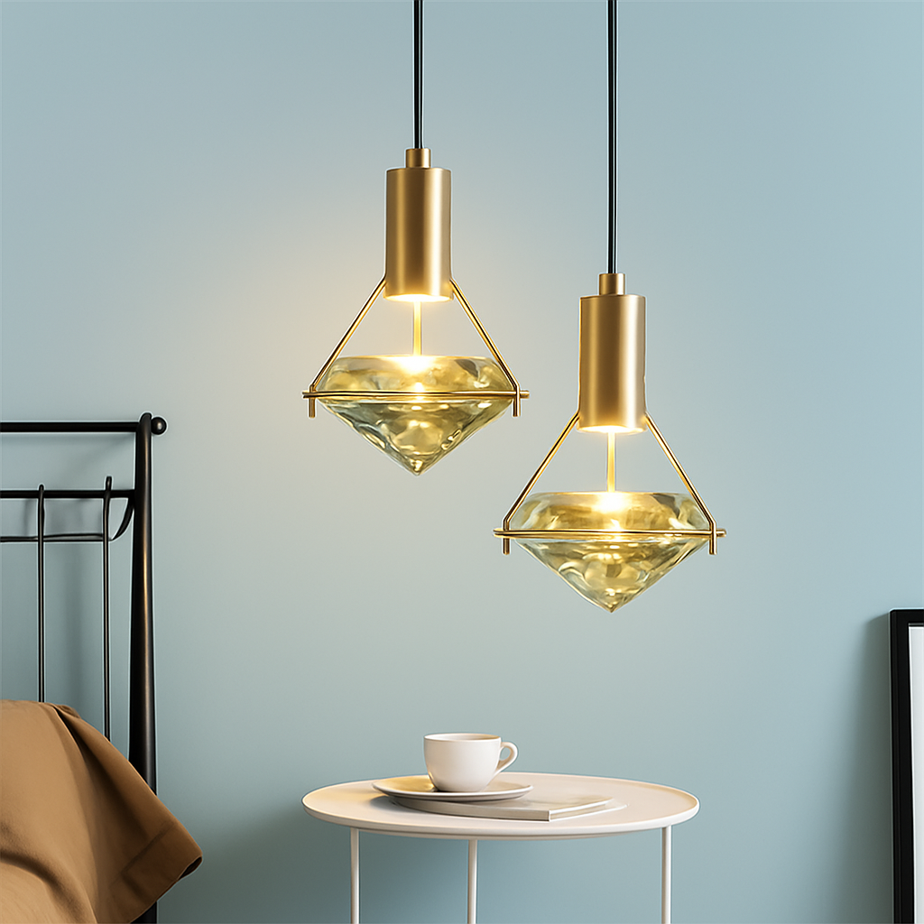 Viretta Modern Crystal LED Pendant Lamp – Elegant Golden Lighting for Interiors