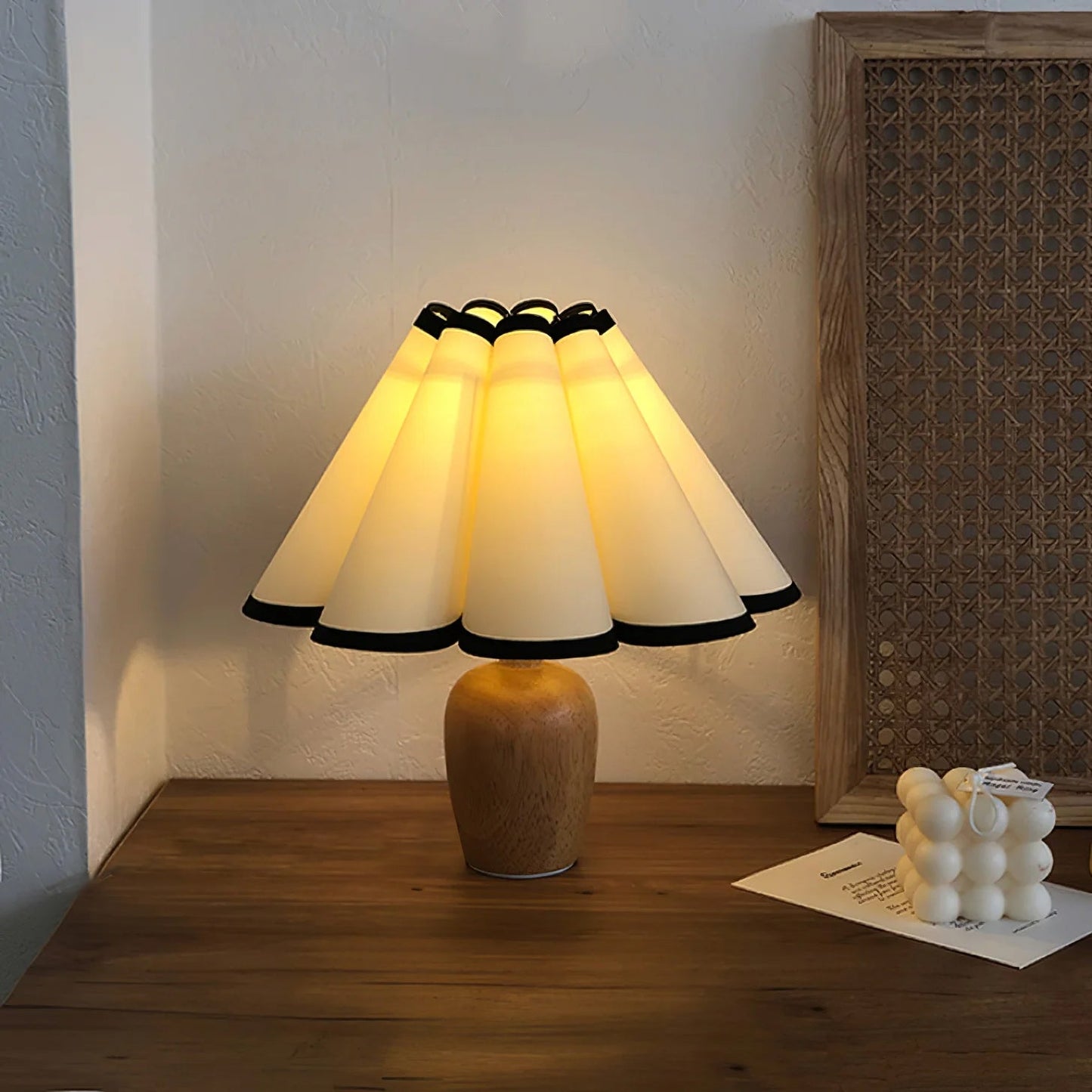 Soft Pleat Wooden Table Lamp for Warm Bedside Lighting