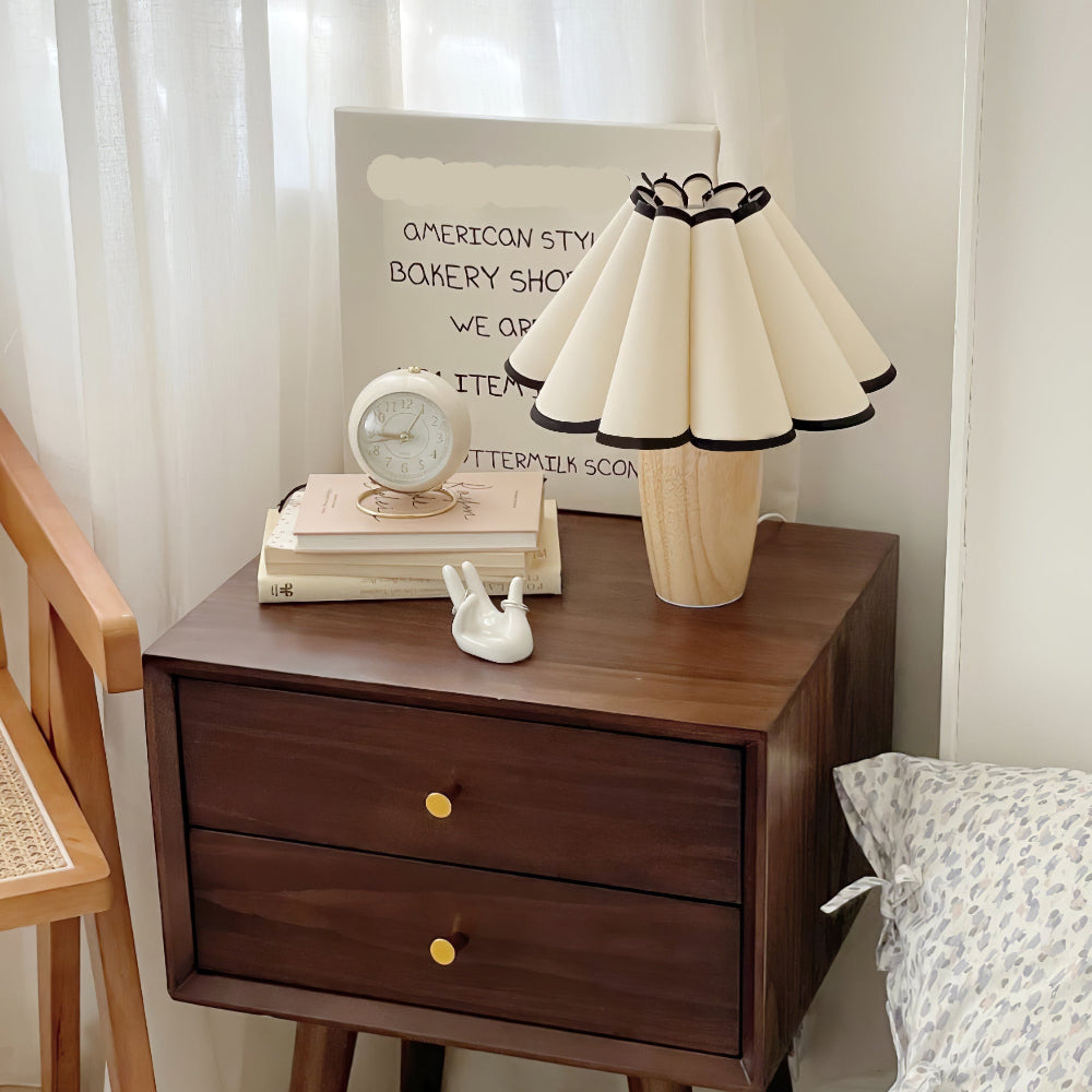 Soft Pleat Wooden Table Lamp for Warm Bedside Lighting