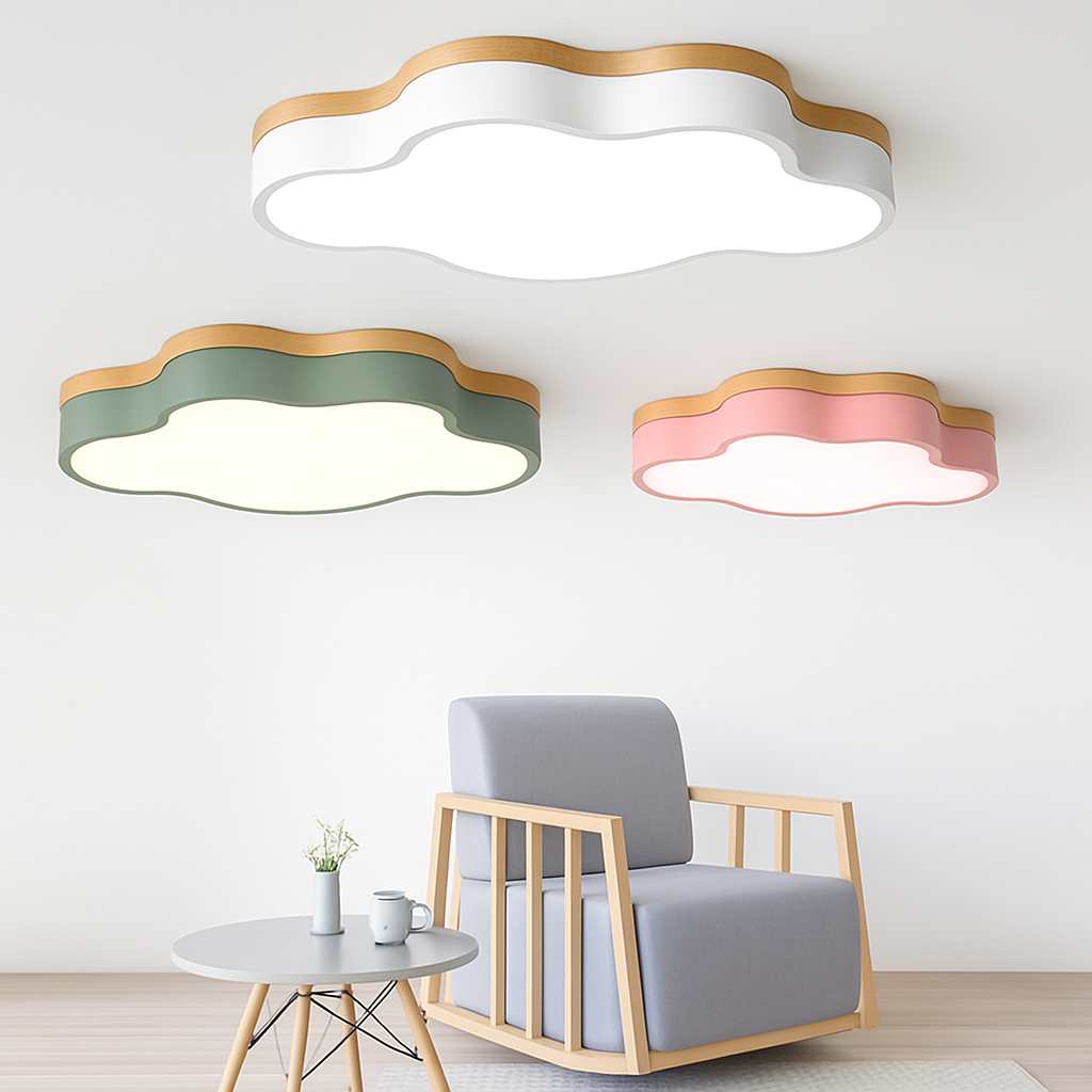 Cloud Form Wooden LED Ceiling Light with Remote Dimming