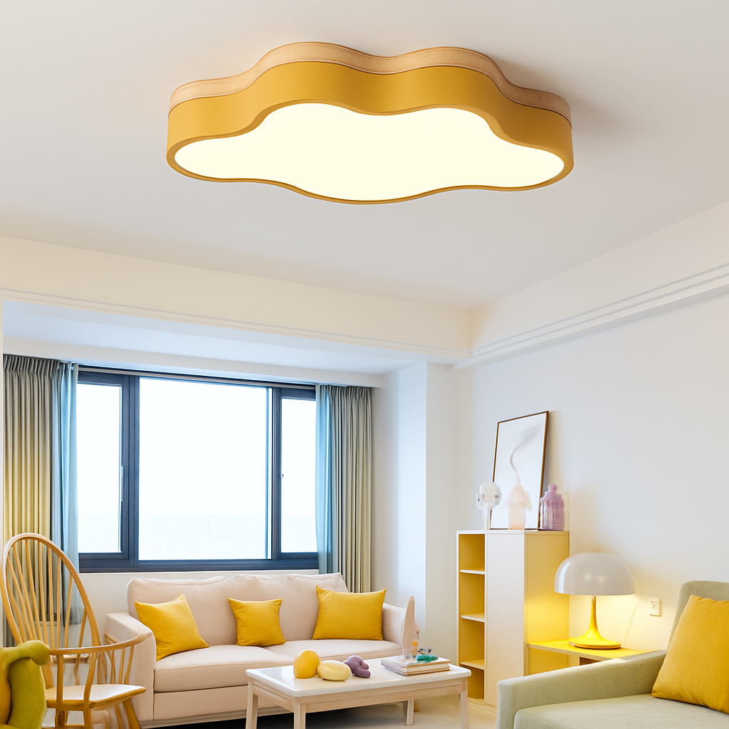 Cloud Form Wooden LED Ceiling Light with Remote Dimming