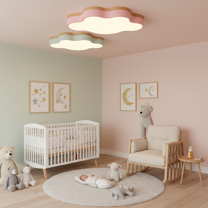 Cloud Form Wooden LED Ceiling Light with Remote Dimming