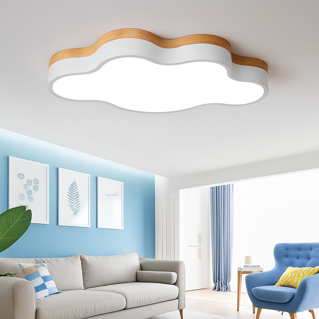 Cloud Form Wooden LED Ceiling Light with Remote Dimming