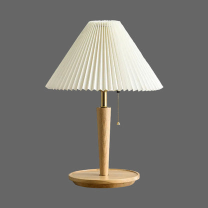 Vintage Pleated Wood Table Lamp -  Bedside Lamps
