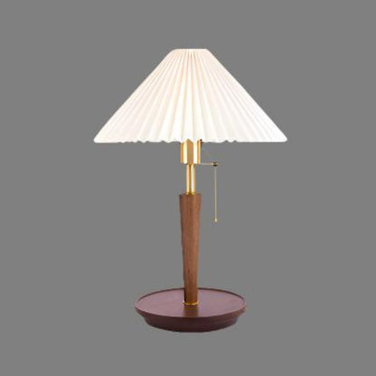 Vintage Pleated Wood Table Lamp -  Bedside Lamps