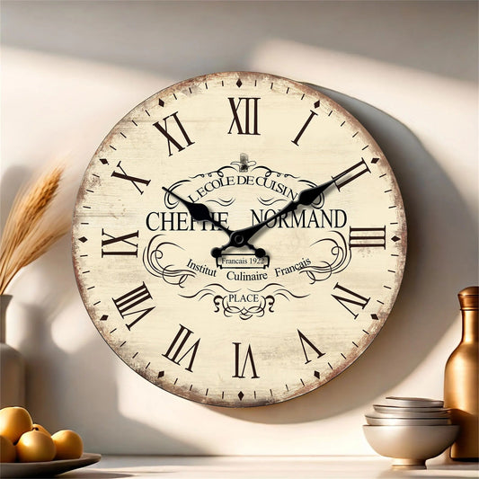 Marcell Vintage Wooden Wall Clock – Silent Quartz French Style Kitchen Decor